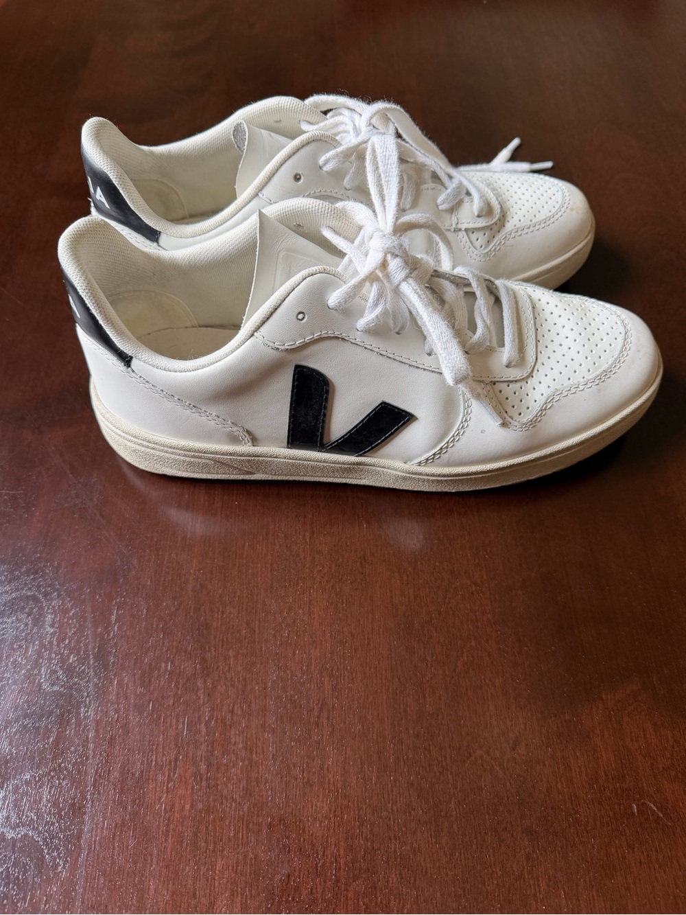 Veja White Leather Sneakers with Black V Logo